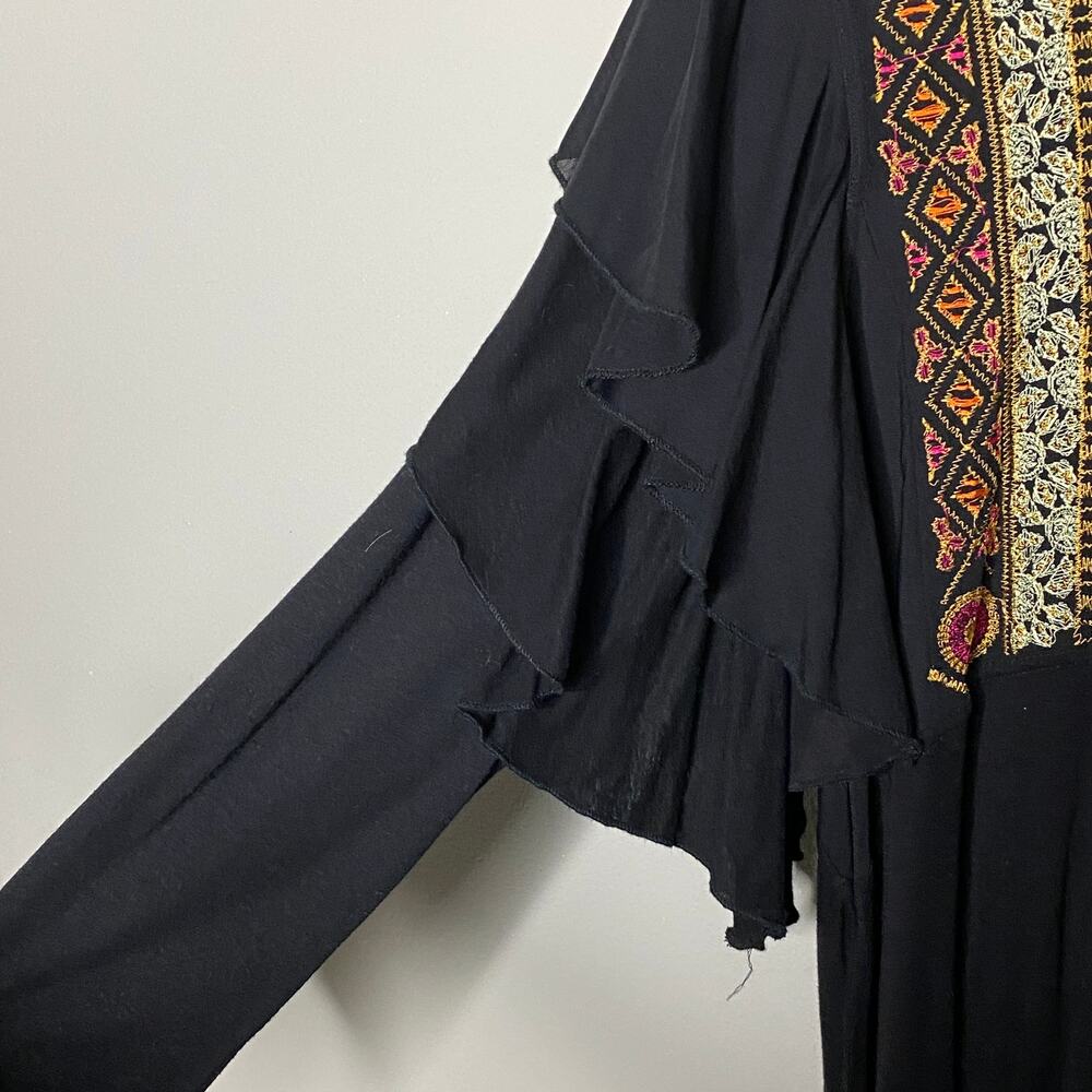 Free People Black Embroidered Ruffle Sleeve Mesh Yoke Top OB651125 Size S NEW - Picture 7 of 10